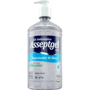 Álcool Asseptgel em Gel Aloe Vera Antisséptico Pump 420g